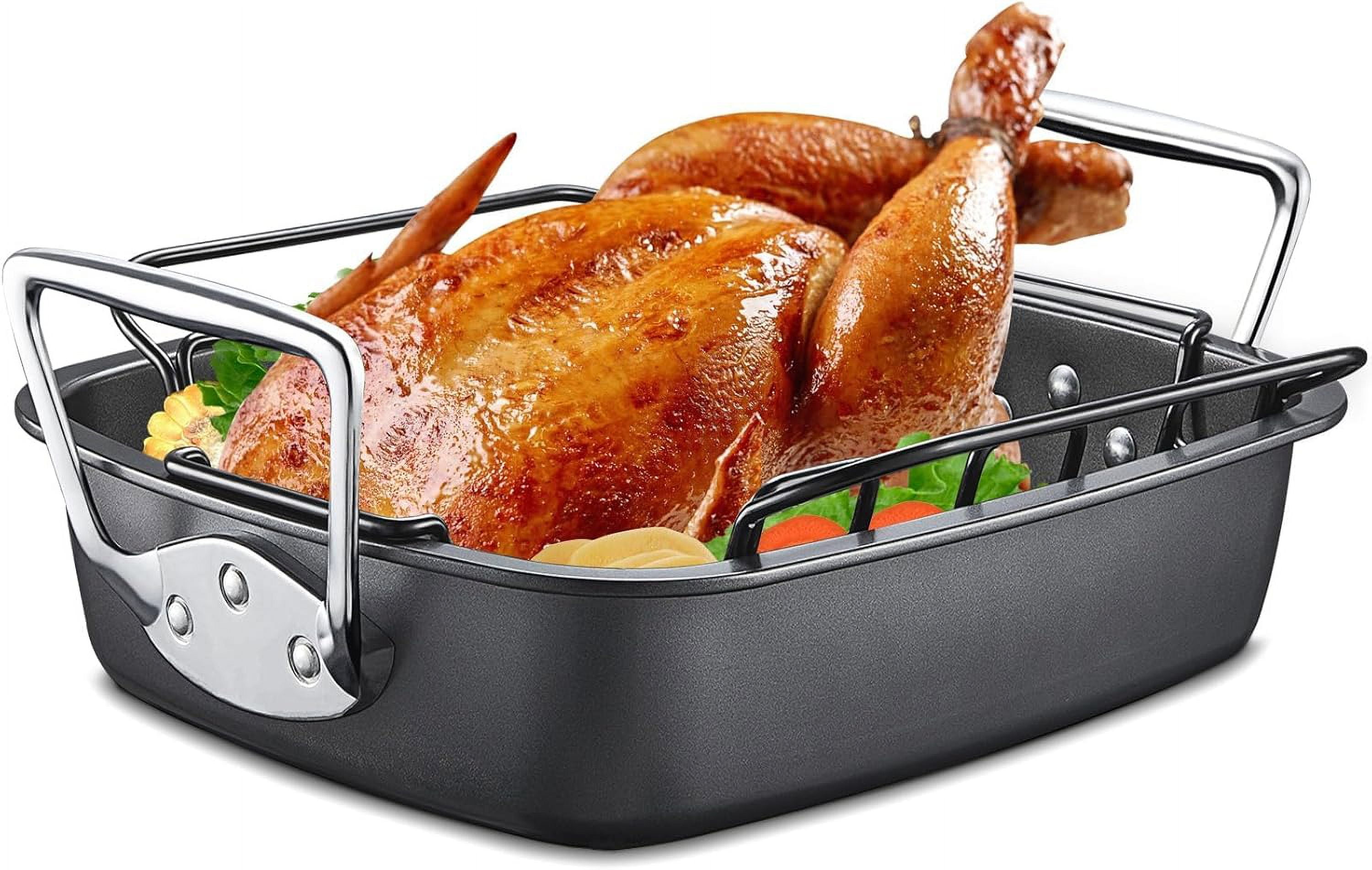 Nonstick Turkey Roasting Pan with Rack, 17 x 13 Inch Large Chicken