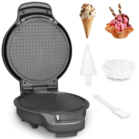 Nonstick Waffle Cone Maker 7.5" - Browning Control, Ice Cream Cone Maker, Includes Cone Roller & Bowl Press, Crispy Thin Waffles, Aqua