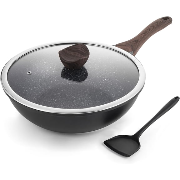 Nonstick Wok with Lid, 12 Inch Woks & Stir-fry Pans, Granite Stone Coating for Cooking, Induction Cookware, Compatible with All Stovetops