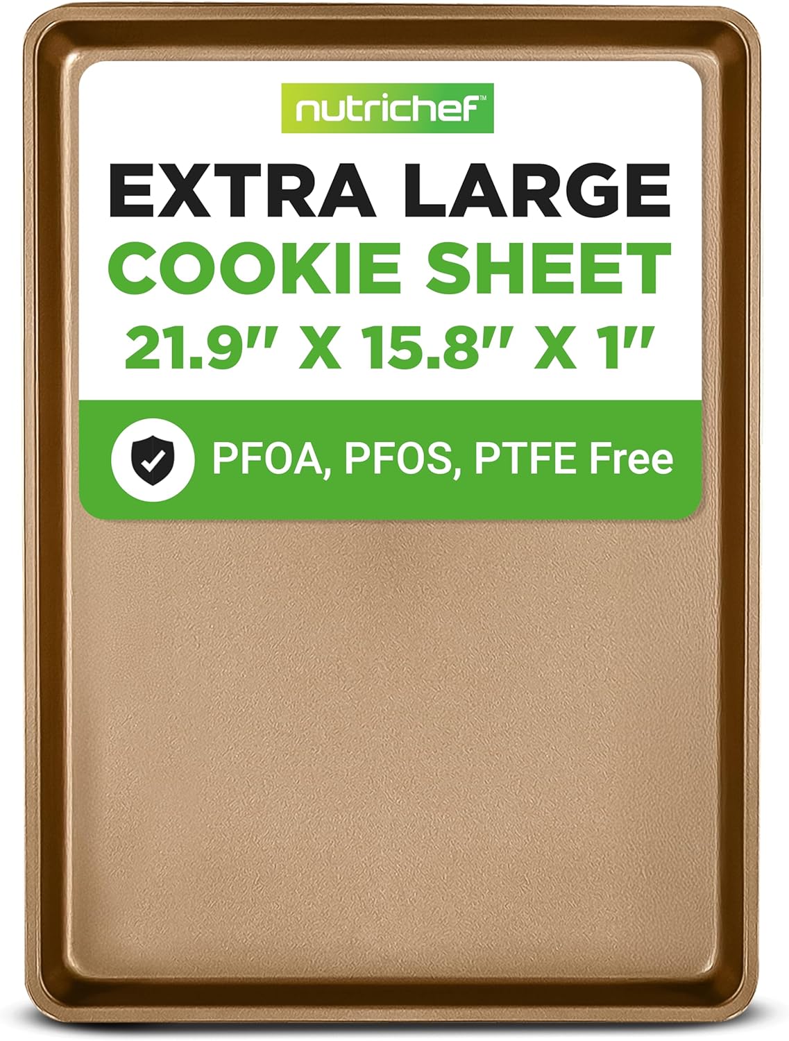 Nonstick XL Cookie Sheet Baking Pan, Extra Large 22 Inch x 16 Inch, Carbon Steel Oven Baking Sheet for Cookies & Pastries, Gold - NCLG1GD