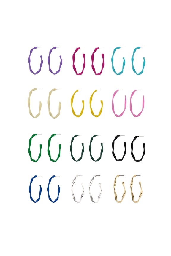 12 Colors of Twist Hoop Earrings for Women multipack, Y2K Colorful Hoop Earring Set, Statement Jewelry Gift Pack 80s Earrings for Women