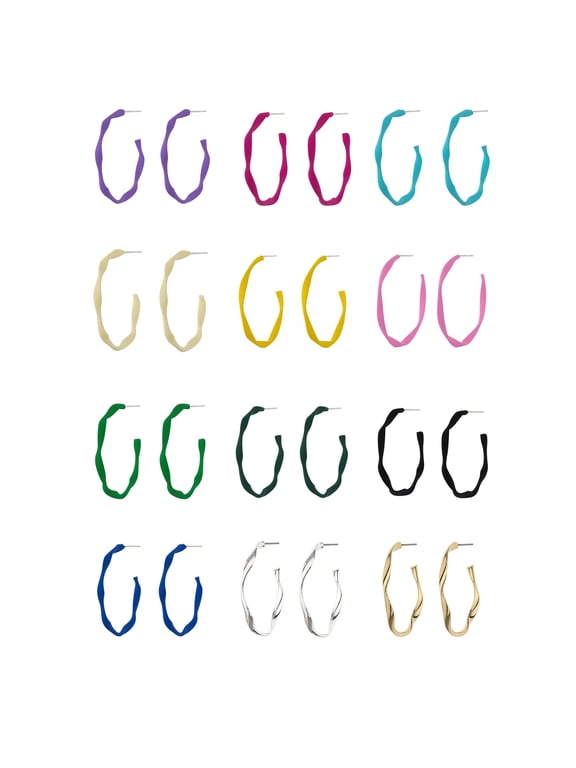 12 Colors of Twist Hoop Earrings for Women multipack, Y2K Colorful Hoop Earring Set, Statement Jewelry Gift Pack 80s Earrings for Women