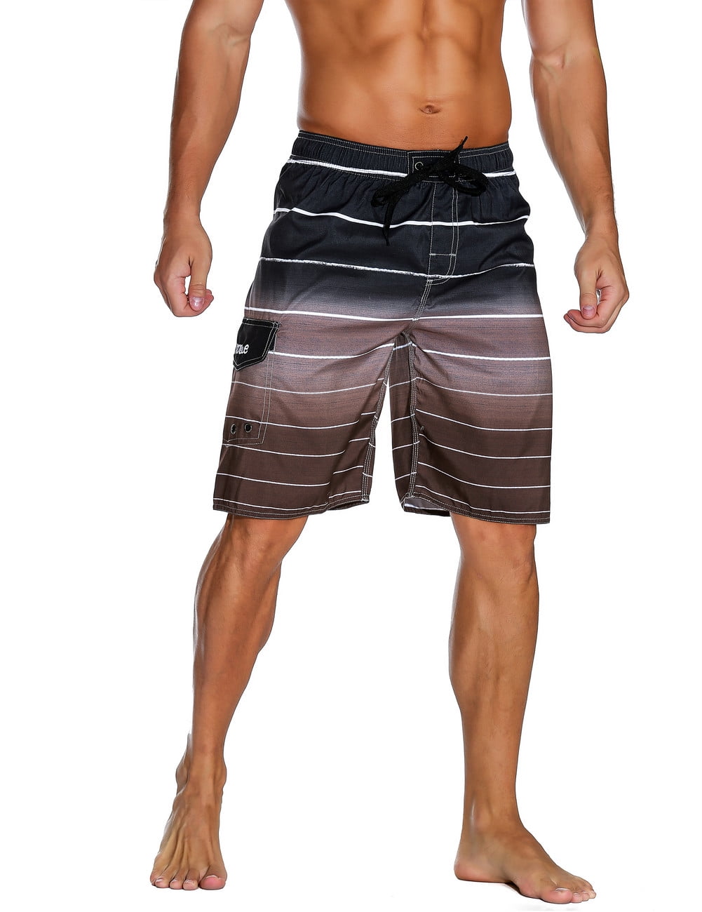 Nonwe Men's Beachwear Quick Dry Holiday Drawstring Striped Beach Shorts ...