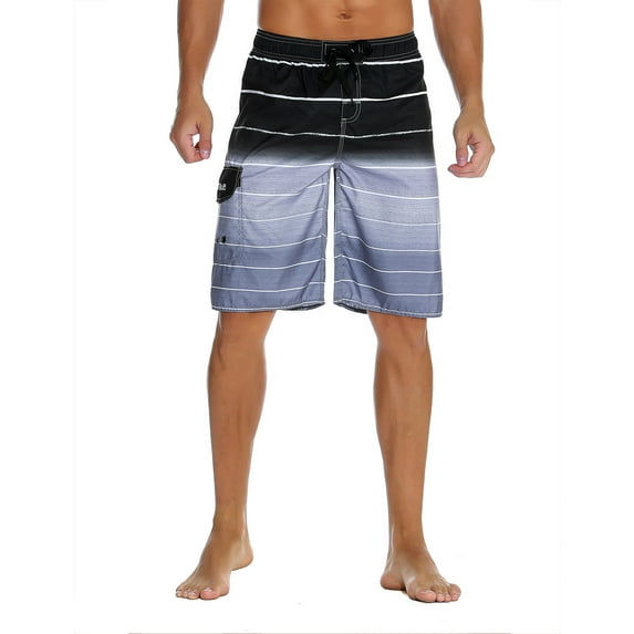 Nonwe Men's Beachwear Quick Dry Holiday Drawstring Striped Beach Shorts Gray 36