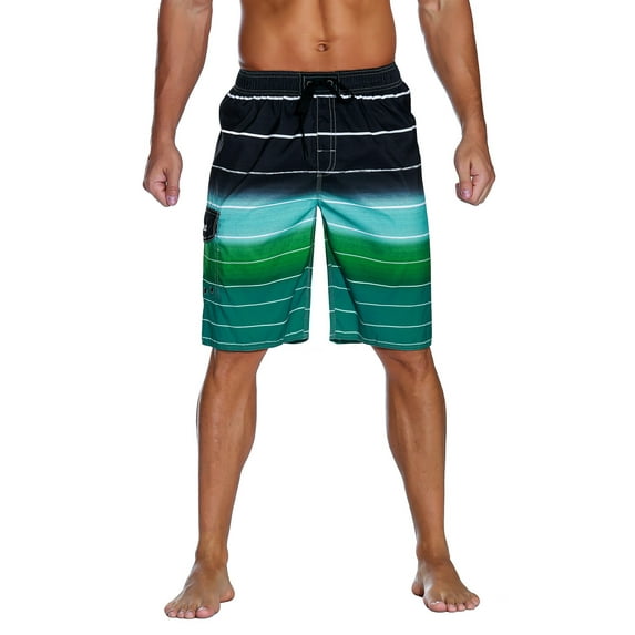 Nonwe Men's Beachwear Quick Dry Holiday Drawstring Striped Board Shorts Green 34