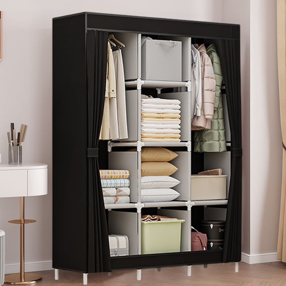 Nonwoven Fabric Closet Organizer Modular Storage Cabinet with Hanging Rod Shelves for Bedroom Dorm Room Apartment - 66.9x51.1x17.7 Inch, 1 Pack