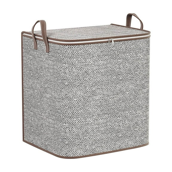 Nonwoven Storage Box Square Storages Box with Zipper Grey Corrugated Storage Bin with Lid Foldable Clothes Quilt Organizer for Bedroom Cabinet Home