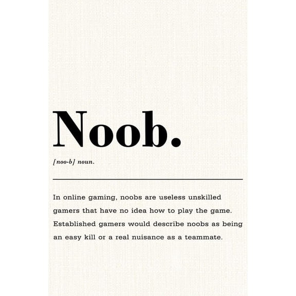 Noob Definition Poster Gaming Posters, Gaming Room Decor, Wall Canvas Posters Man Cave Decoration Artwork