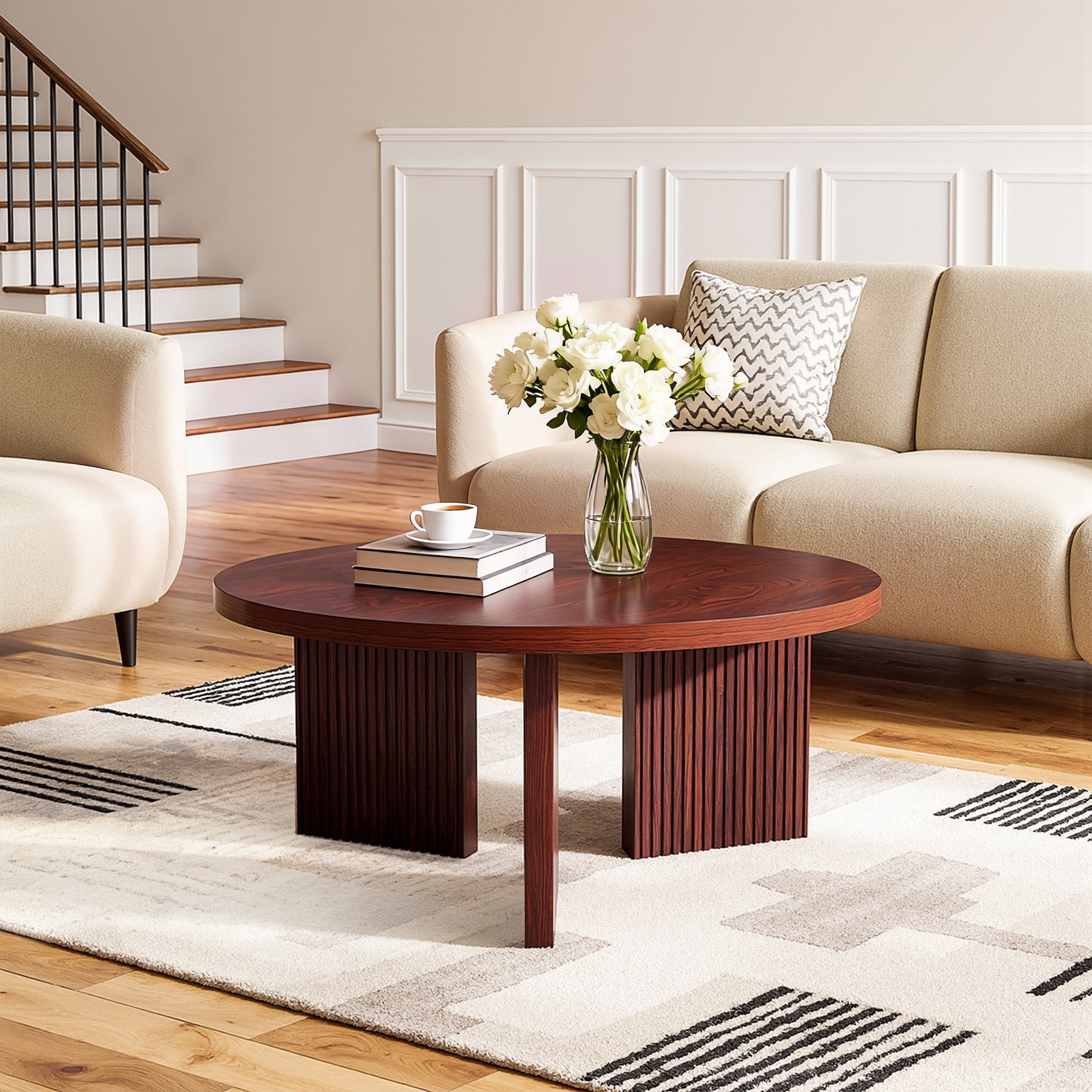 Noodeniya 35" Round Coffee Tables, Accent Tea Tables for Living Room, Burgundy
