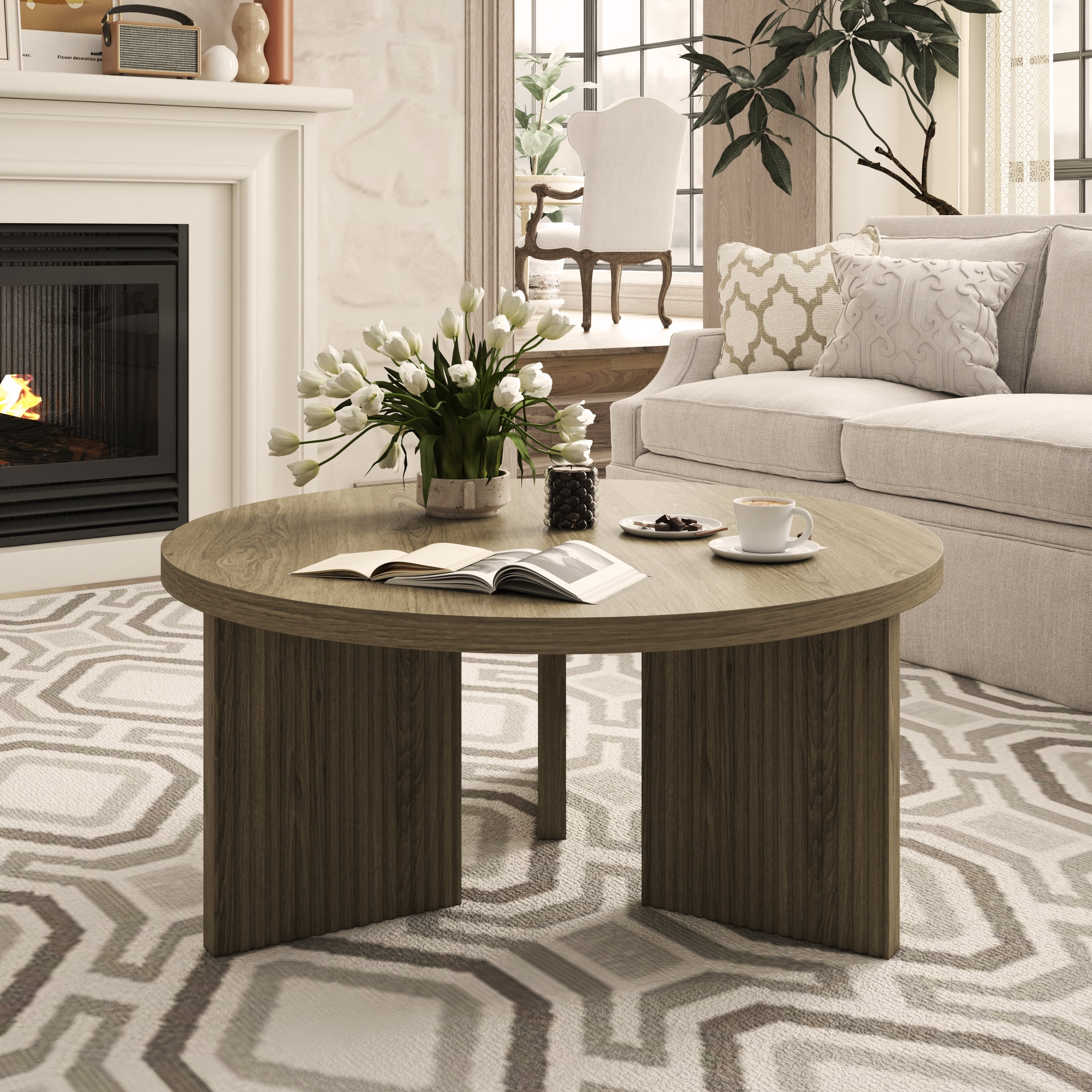 Noodeniya 35" Round Coffee Tables, Accent Tea Tables for Living Room, Grey