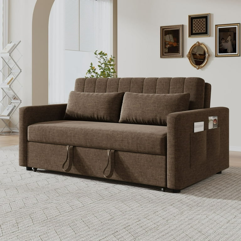 Noodeniya 54 Twins Convertible Sleeper Couch with Pull Out Fabric Pull Out Sofa Bed for Living Room Office Brown Walmart