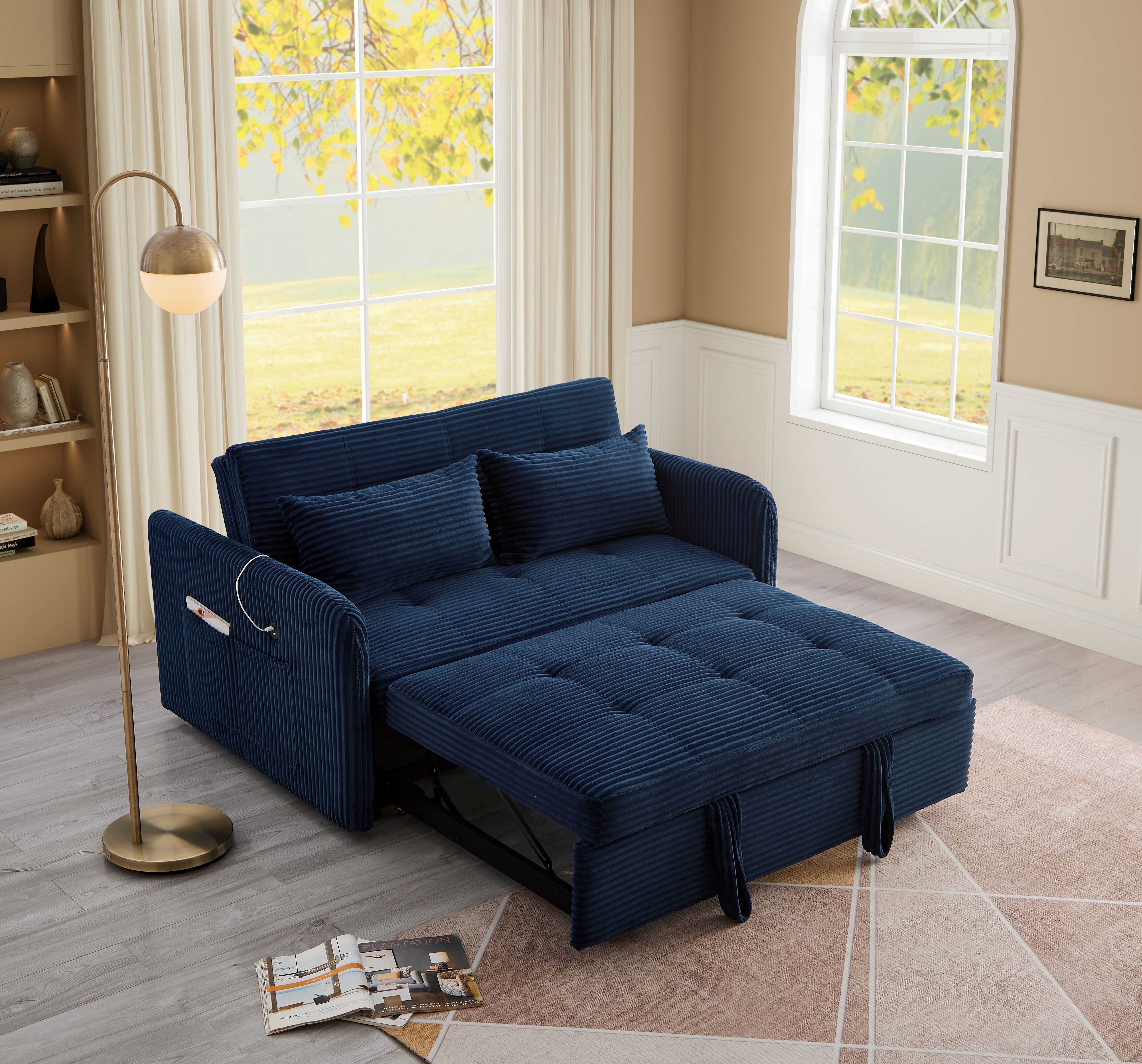 Noodeniya 55" Corduroy Twins Pull Out Sofa Bed with 2 Large Side ...