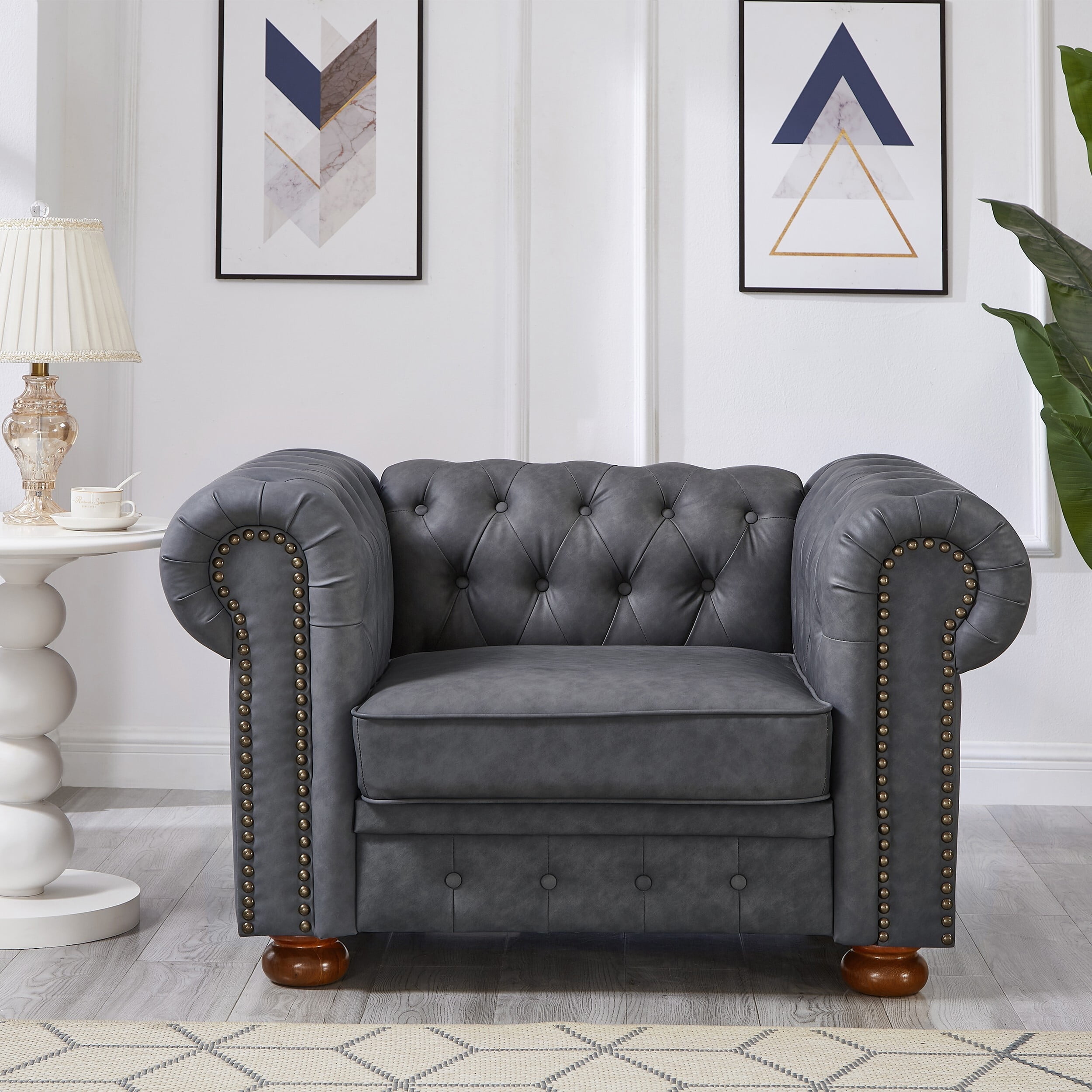 Noodeniya Chesterfield Chair, Faux Leather Armchair, Classic Roll