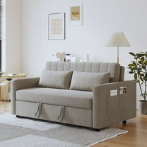 Noodeniya Convertible Sleeper Pull Out Sofa Bed with 2 Large Side Pockets, Loveseat Sofa Couch, Adjustable Backrest for Office, Modern Sofa Bed for Home Small Space Living Room, Light Grey