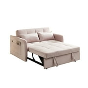 Noodeniya Convertible Sleeper Pull Out Sofa Bed with USB Port and Side Pockets, Velvet Loveseat Sofa Couch, Modern Sofa Bed for Small Space, Pink