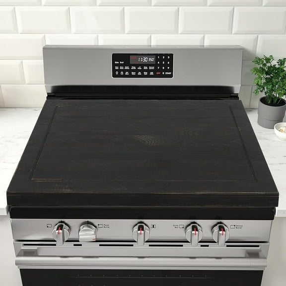 Noodle Board Stove Cover, 29.5 x 22 Inch Wooden Stove Top Covers for Glasstop Stove and Electric Stove, Gas Stove Burner, Wooden Serving Tray (Black)
