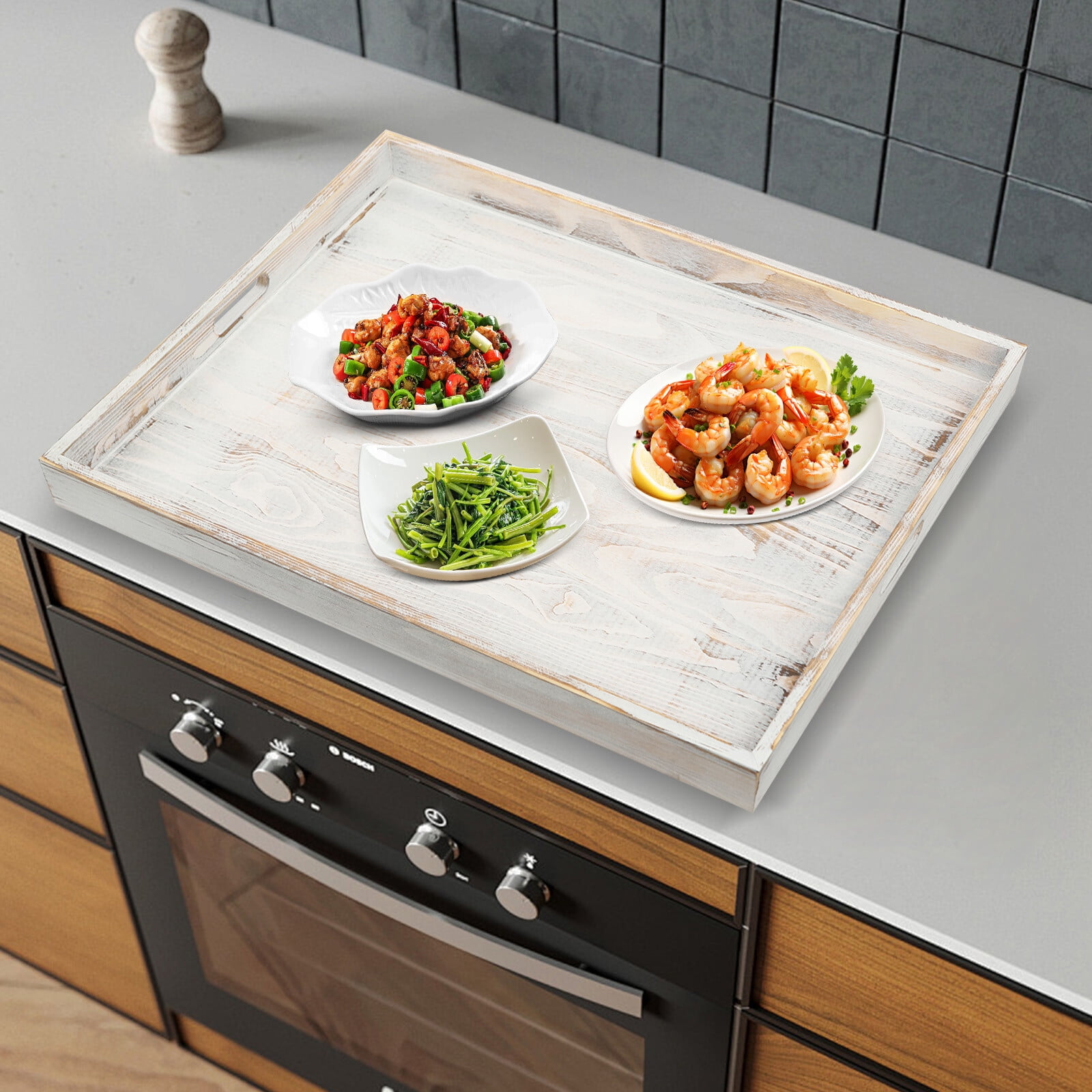 Noodle Board Stove Cover, 30 x 22 Inch Wooden Stove Top Covers for Glasstop Stove and Electric Stove, Gas Stove Burner, Wooden Serving Tray