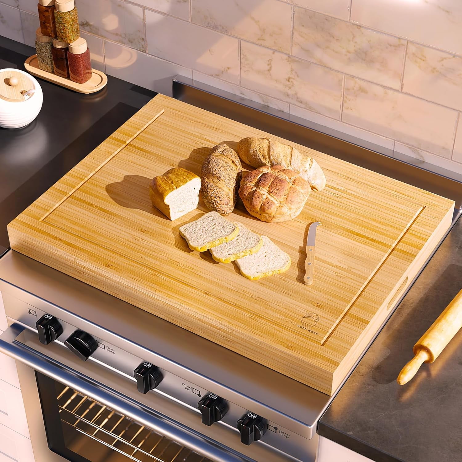 Noodle Board Stove Cover Cutting Board with Handle with Care Brush and