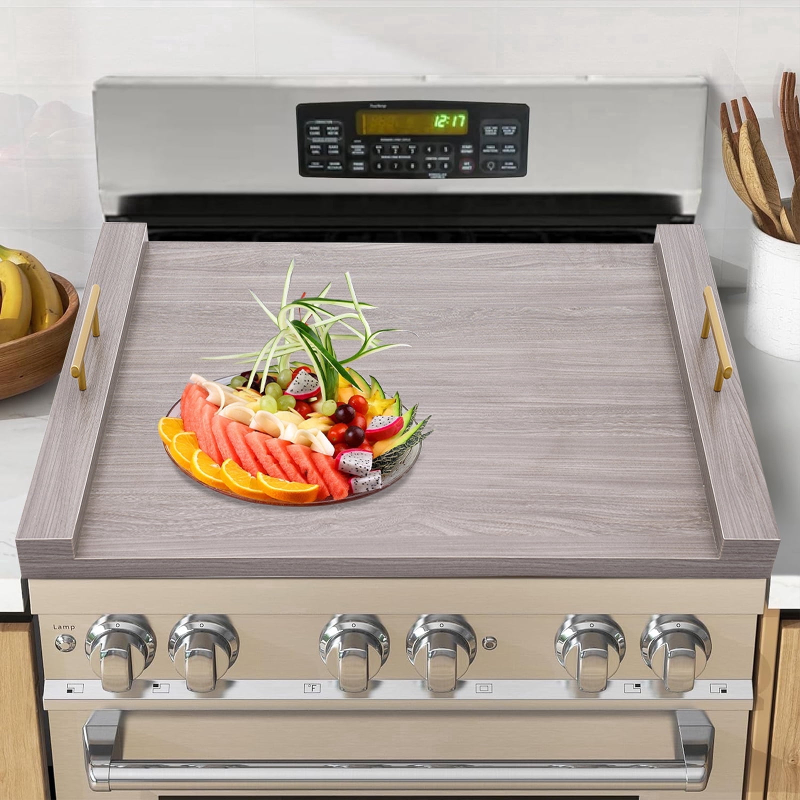 Noodle Board Stove Cover Wooden with Handles for Gas and Electric Stove Top 29.9"L x 21.6"W