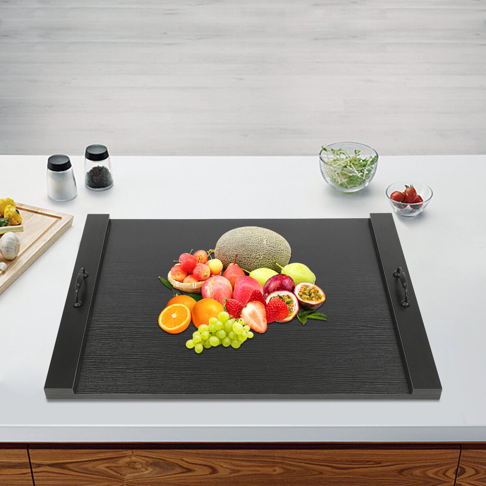 Noodle Board Stove Covers with Handles, Wood Stove Top Covers for Electric Stove and Gas Stove, Stovetop Cover for Counter Space (black)