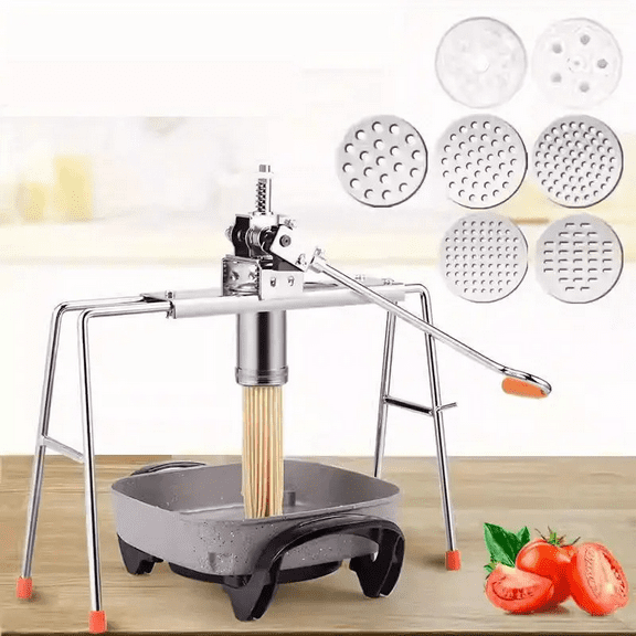 Noodle Maker Manual Pasta Squeezer Noodles Hand-Cranking Cutting Machine Household Pasta Multi-One Replaceable Dough Mold Multiple Shapes Stainless Steel Kitchen Gadgets