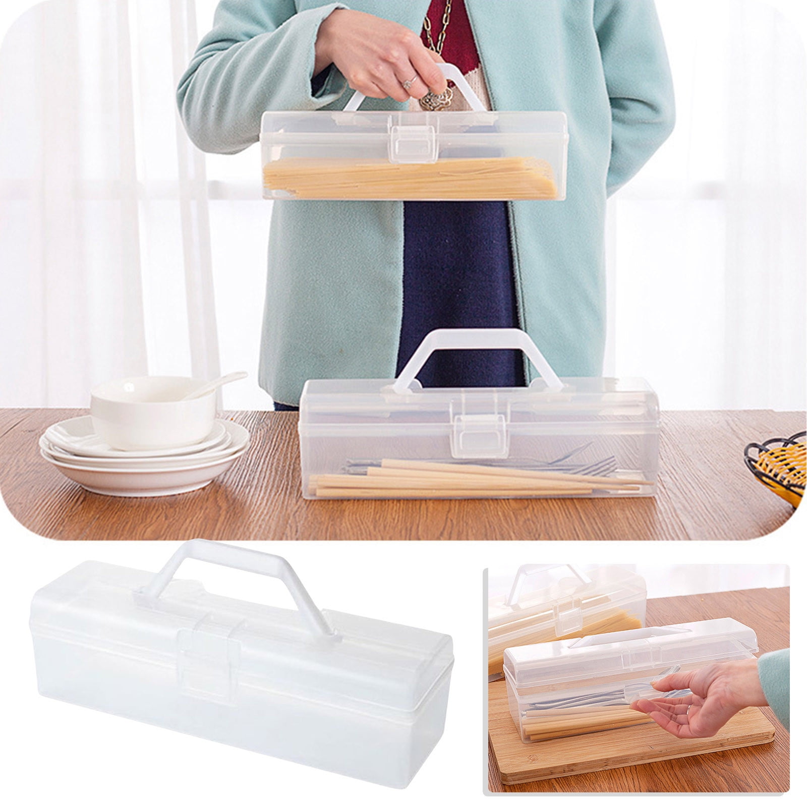Noodle Storage Box, Plastic Pasta Storage Container with Handle ...