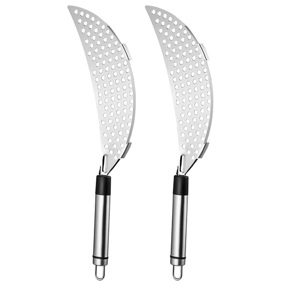 2pcs Pot Strainer Stainless Steel Crescent Strainer with Handle for Kitchen