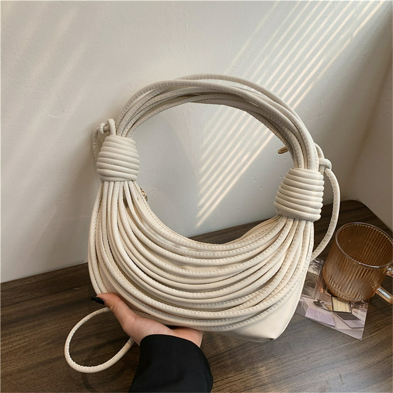 Noodle Tote Bag Hand Woven Rope Knot Shoulder Bag for Women 