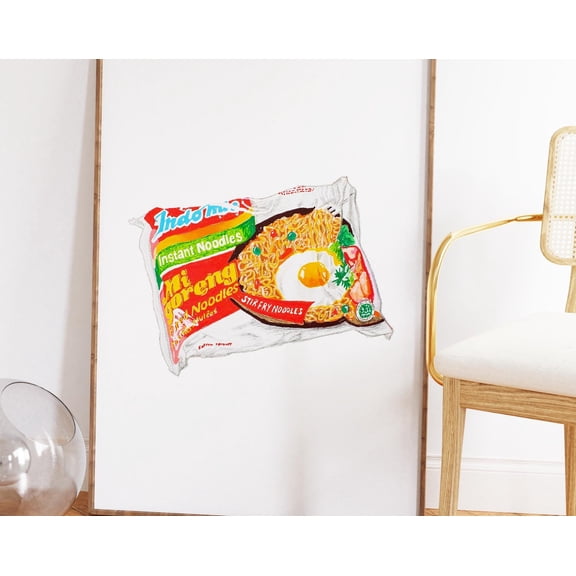Noodles Art Print | Food Illustration of Indonesian Mi Goreng | Aussie Asian Ramen Poster | Cute Kitchen Wall Decor | Uni Student Staple, 8x12 UNFRAMED