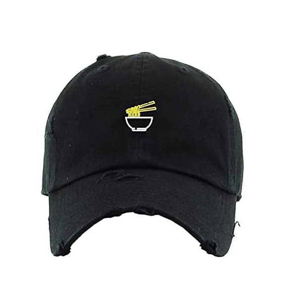 Noodles Vintage Baseball Cap Embroidered Cotton Adjustable Distressed Dad Hat Black