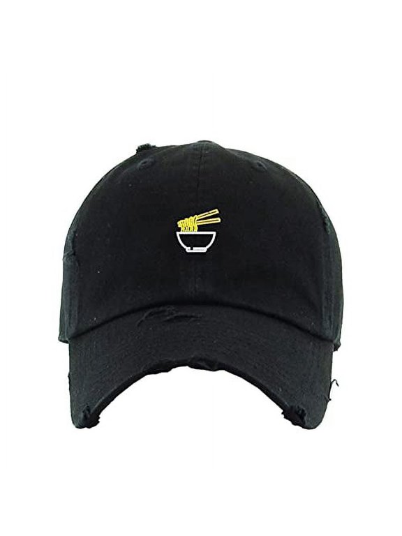 Noodles Vintage Baseball Cap Embroidered Cotton Adjustable Distressed Dad Hat Black