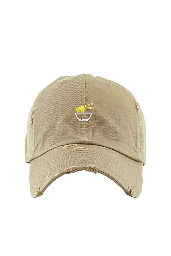 Noodles Vintage Baseball Cap Embroidered Cotton Adjustable Distressed Dad Hat Khaki