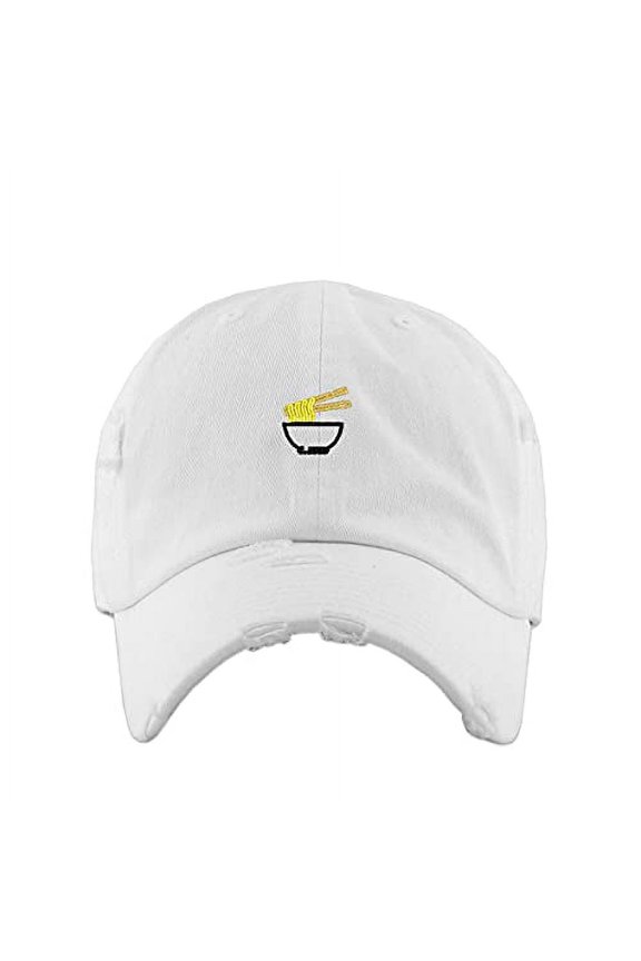 Noodles Vintage Baseball Cap Embroidered Cotton Adjustable Distressed Dad Hat White