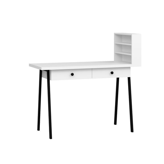 Nook Manicure Table Nail Desk with Drawers, Storage Shelves Salon Furniture Equipment, White