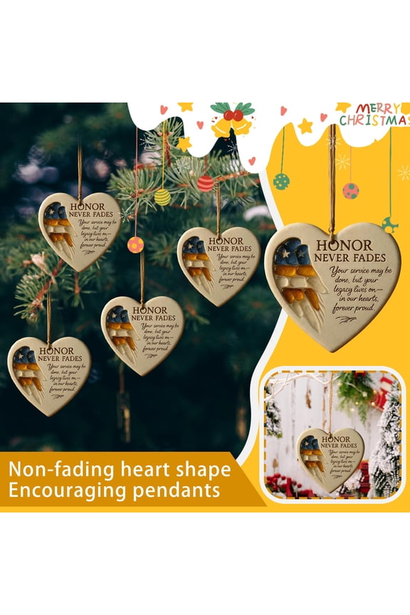 1PC 2D Heart-Shaped Encouragement Keychain, HONOR NEVER FADES Motif, Gift for Military, Veterans