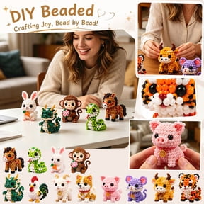 NookHive 3D Bead Animal Making Kit, DIY Beaded Animal Craft Kit for Beginners, Includes 4 Animal Patterns (Pets),J
