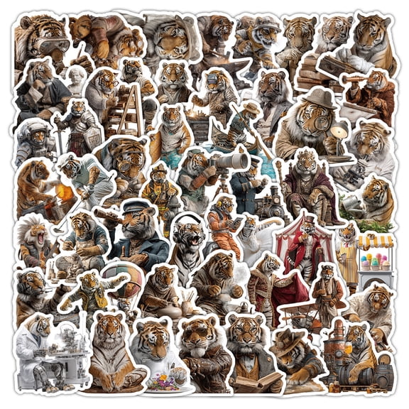NookHive 50pcs Chinese Zodiac Tiger Stickers, Cartoon New Year Tiger to Success Design for Stationery Box & DIY,A