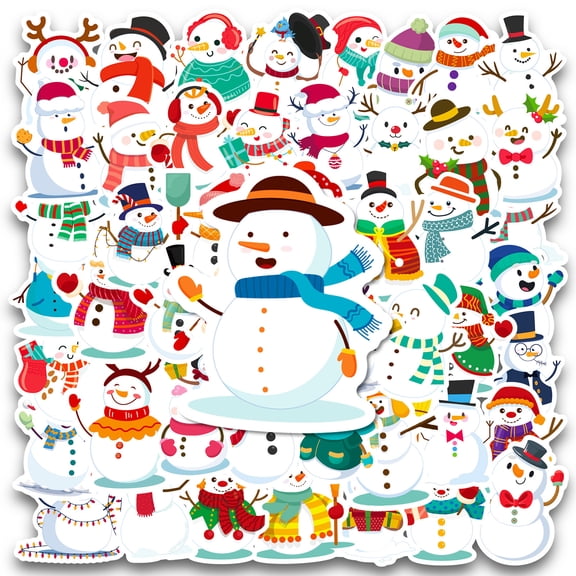 NookHive 50pcs Snowman Cartoon Stickers for Holiday Decoration & Scene Setup, Winter Theme Decals for Windows & DIY Crafts