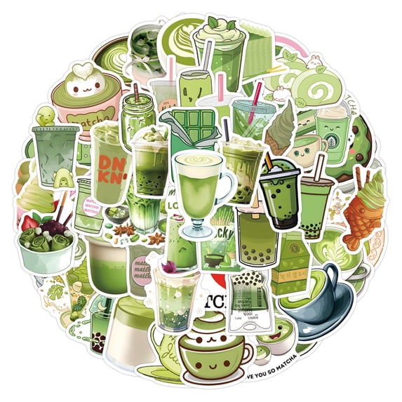 NookHive 55pcs Matcha Green Tea Theme Doodle Stickers for Suitcase, Scooter, Laptop, Waterproof Vinyl Decals for DIY Crafts,green