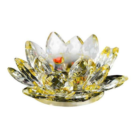 NookHive 7 Colors Crystal Glass Lotus Flower Candle Holder, Buddhist Tea Light Candlestick Decor Gift, 8cm,A