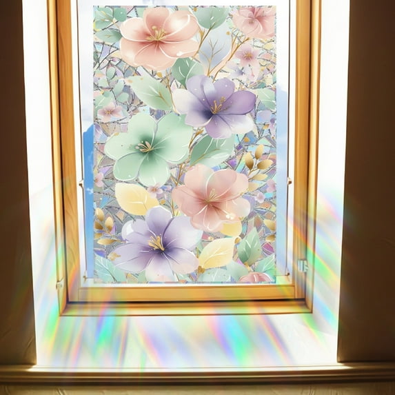 NookHive Colored Glass Style Soft Flowers Wall Stickers, Fresh & Stylish Home Wall Decals for Living Room & Bedroom