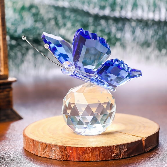 NookHive Crystal Flying Butterfly Statue with Crystal Ball Base, Sparkling Desk Home Bedroom Decoration, Glass Animal Collectible Gift,Blue