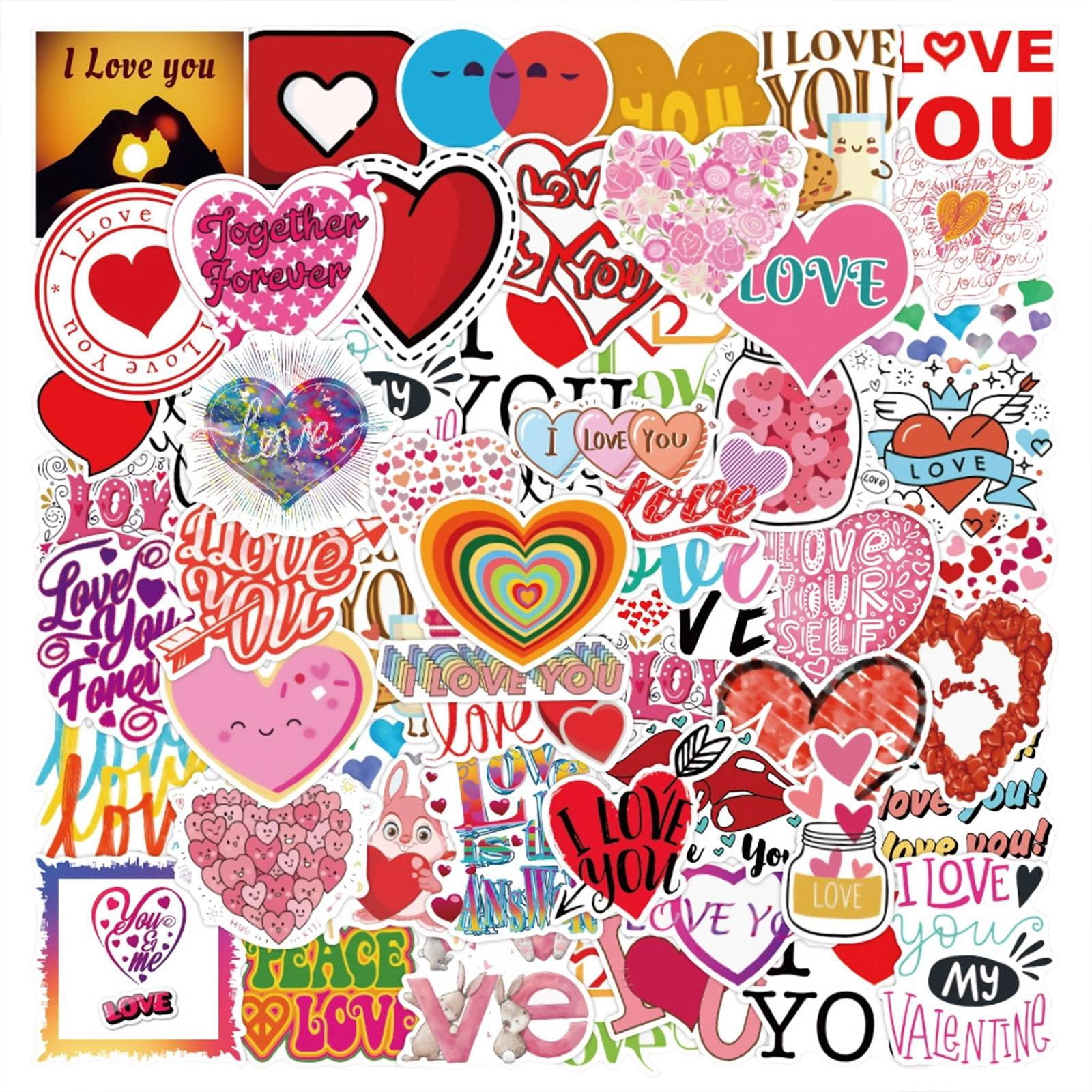 NookHive Heart Shaped Stickers with English Text, Valentine's Day Vinyl ...