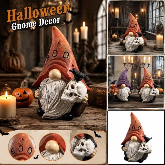 NookHive Horror Halloween Gnome Old Man Resin Craft - Halloween Decorations Outdoor Art Micro Landscape Sculpture Gothic Decor,Orange