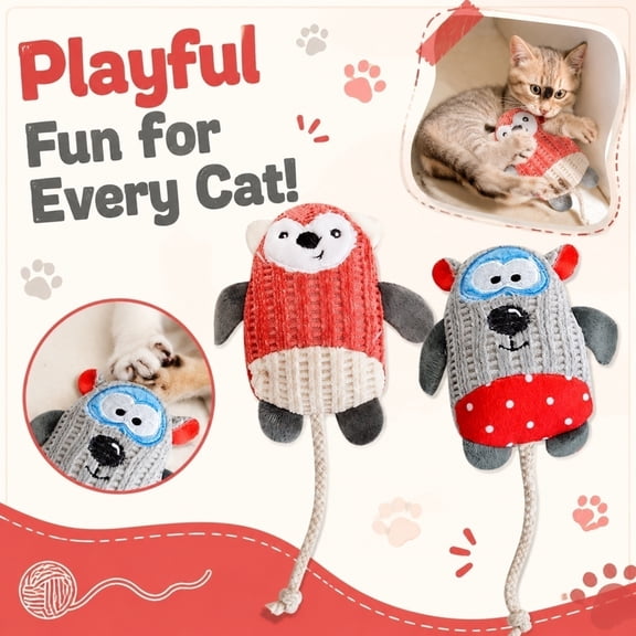 NookHive Red Bear Gray Panda Cat Wand - Catnip Infused Cat Tickling Stick Toy, Interactive Toys for Cats, Encourages Exercise and Bonding, Cute Plush Characters,Red