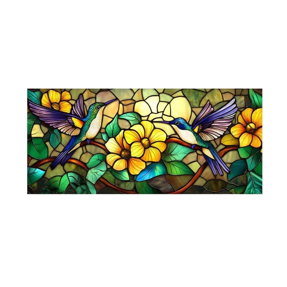 NookHive Retro Magnolia Flowers Window Privacy Film, Static Cling Stained Glass Decals, Colorful Floral Sun Blocking Window Sticker, Removable,E