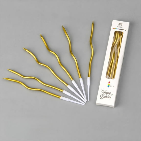NookHive Spiral Birthday Cake Candles, Long Thin Curved Candles for Wedding & Party Cake Decoration, 12 Pieces 6 Inches White DIY Baking Supplies,Gold