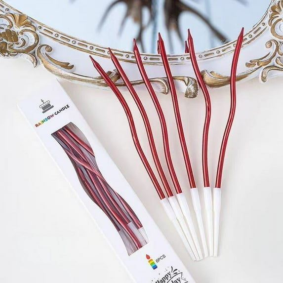 NookHive Spiral Birthday Cake Candles, Long Thin Curved Candles for Wedding & Party Cake Decoration, 12 Pieces 6 Inches White DIY Baking Supplies,red