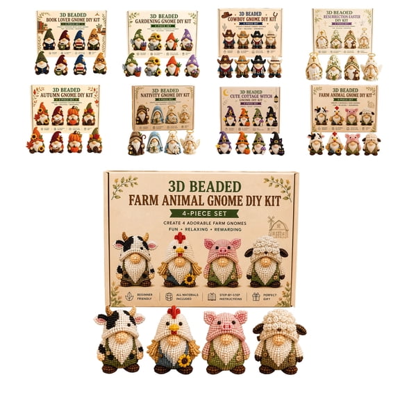 NookHive Tiny 3D Beaded Animal DIY - Create 4 Sparkly Keychains, Mini Beaded Toys for Beginners, Compact DIY Kits for Travel, No Mess Craft,D