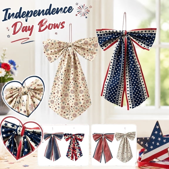 NookHive USA 250 Anniversary Bow Set - 35.4x23.6 Inch Double-Sided Burlap Printed Bow for 250th Anniversary Decorations, 4th of July Patriotic Ribbon,C